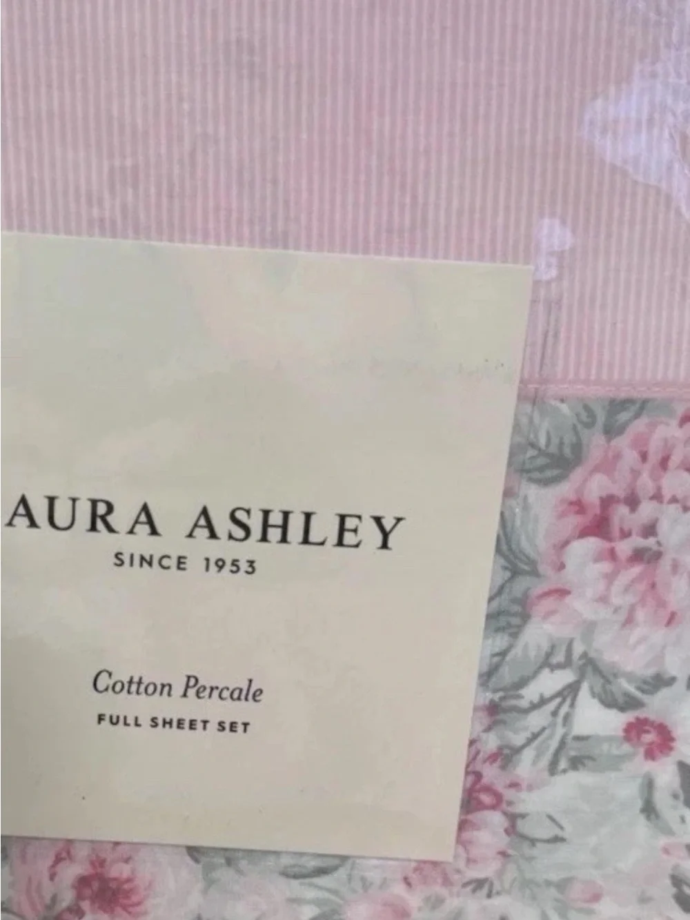 Laura Ashley ~ QUEEN ~ Pink Floral & Pinstripe 4 Pc. Sheet Set 100% Cotton